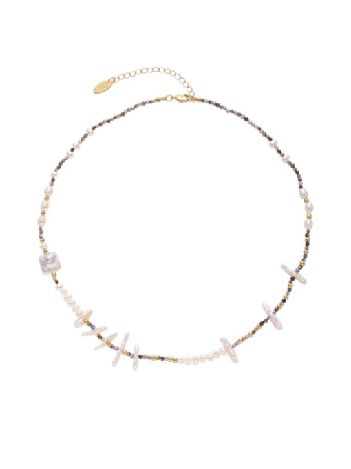 gold Brass Freshwater Pearl Irregular Vintage Necklace