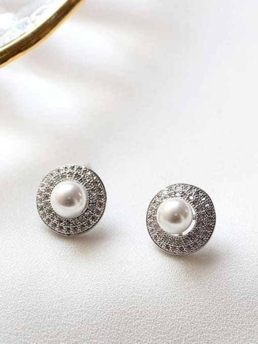 white k Copper Imitation Pearl Geometric Dainty Stud Trend Korean Fashion Earring