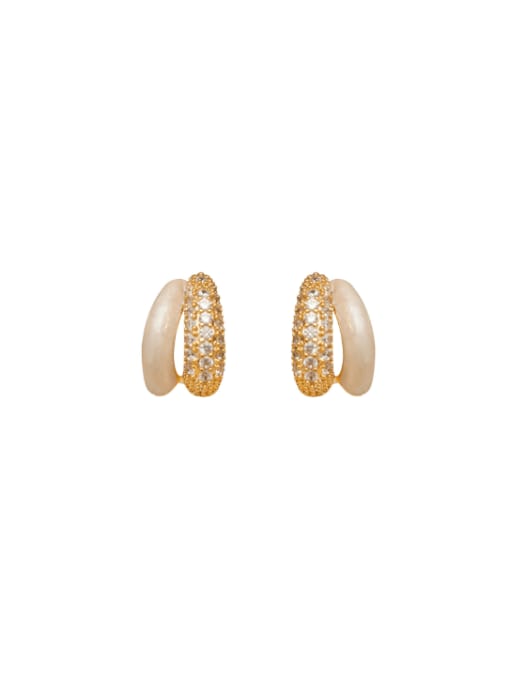 16K Gold Pearl Light White Brass Rhinestone Enamel Geometric Minimalist Stud Earring