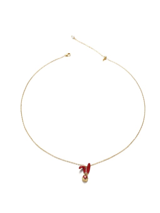 Oil dripping rabbit (waiting r delivery) Brass Cubic Zirconia Enamel Rabbit Cute Necklace