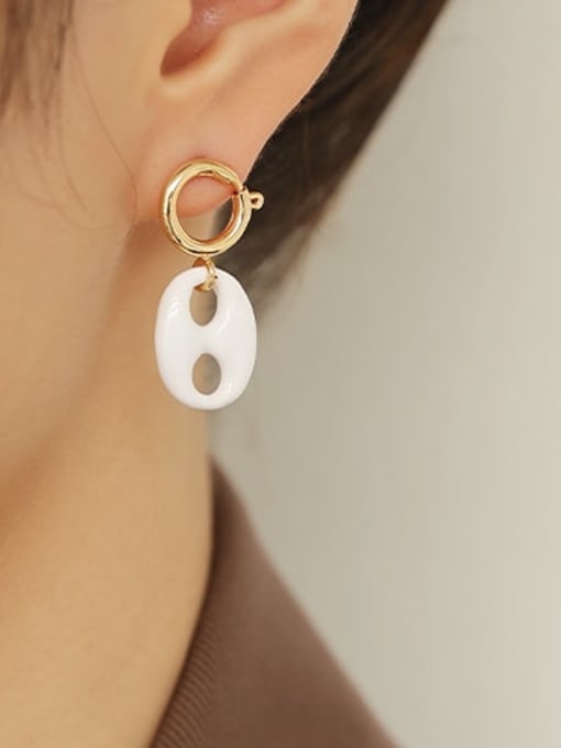 White Earrings Brass Enamel Geometric Minimalist Drop Earring