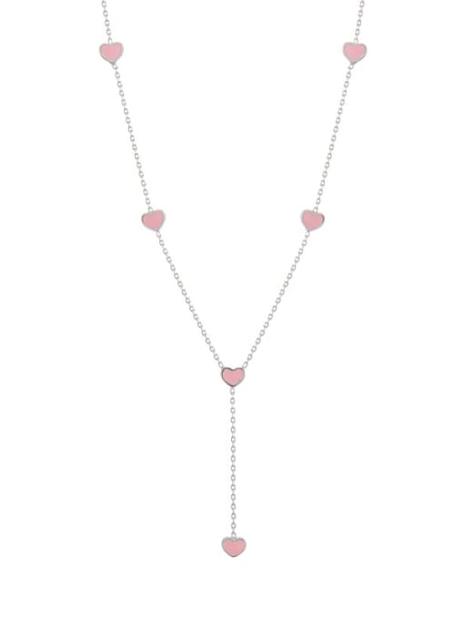Five Color Brass Enamel Heart Minimalist Lariat Necklace 3
