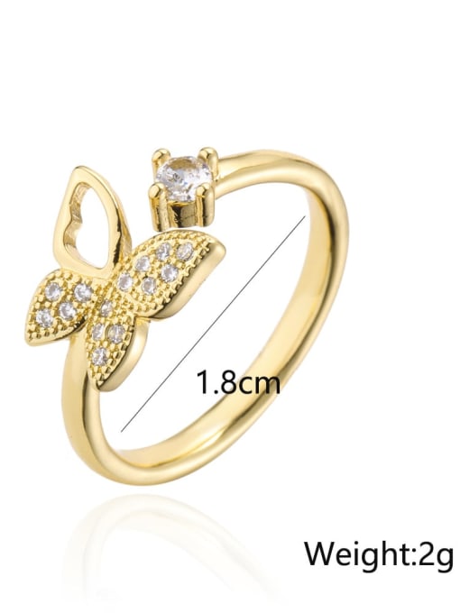 AOG Brass Cubic Zirconia Butterfly Minimalist Band Ring 2