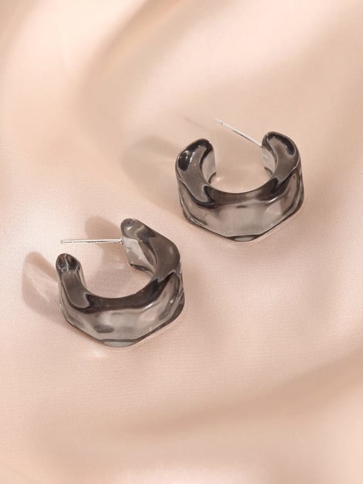 grey Brass Acrylic Geometric Vintage Stud Earring