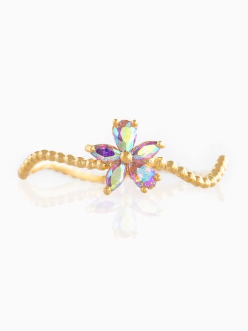 COLSW Brass Cubic Zirconia Flower Cute Band Ring 0