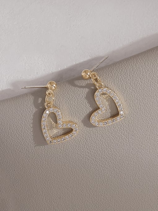 14K gold Brass Cubic Zirconia Heart Minimalist Drop Earring