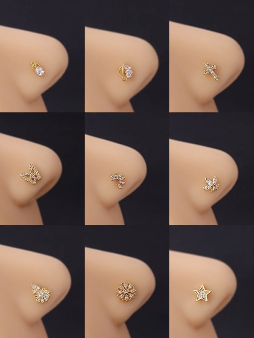 HISON Brass Cubic Zirconia Star Cute Nose Studs(Single Only One) 2