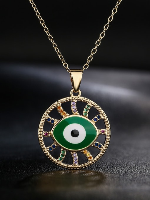 AOG Brass Cubic Zirconia Enamel Evil Eye Vintage  Hollow Round Pendant Necklace 1