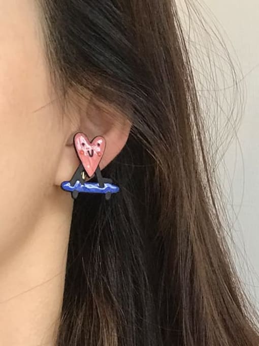 Five Color Alloy Enamel Heart Cute Stud Earring 1