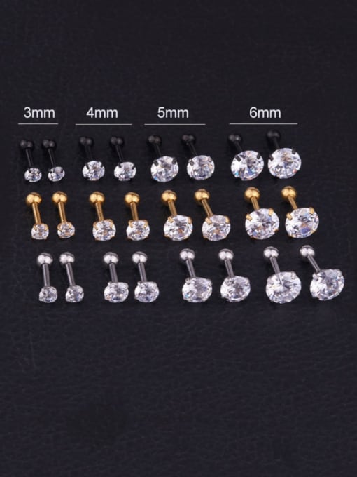 HISON Stainless steel Cubic Zirconia Round Hip Hop Stud Earring 0