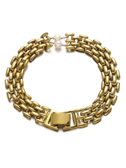 golden Brass Freshwater Pearl Geometric Trend Bracelet