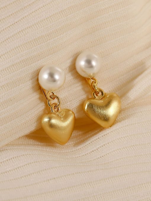 HYACINTH Brass Imitation Pearl Heart Vintage Clip Earring 2