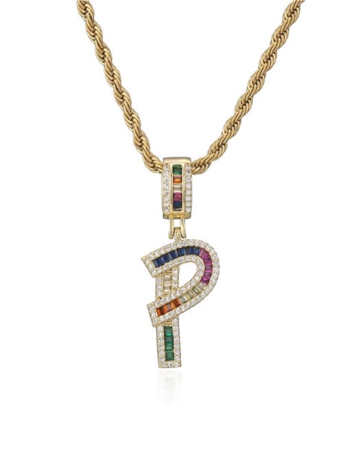 P Brass Cubic Zirconia  Vintage Letter Pendant Necklace
