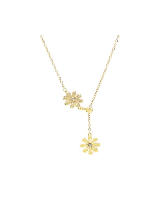 YOUH Brass Cubic Zirconia Flower Dainty Lariat Necklace 0