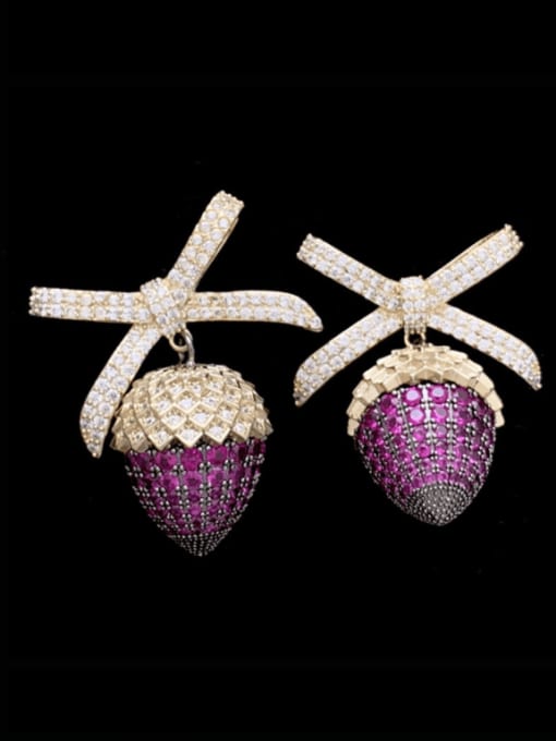 purple Brass Cubic Zirconia Friut  Strawberry Vintage Cluster Earring