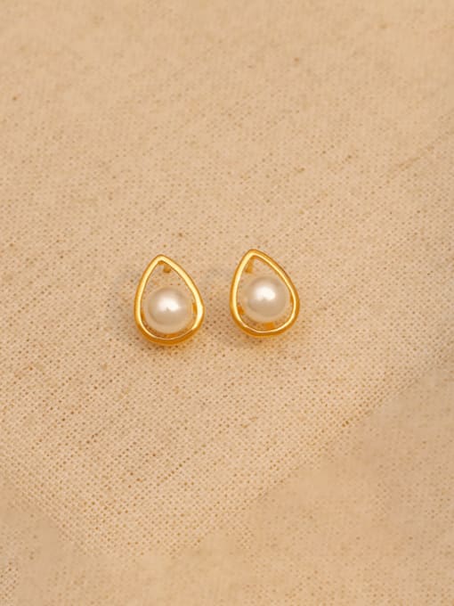 18K Gold Brass Imitation Pearl Geometric Minimalist Stud Earring