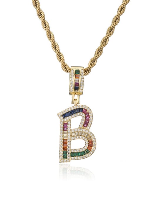 B Brass Cubic Zirconia  Vintage Letter Pendant Necklace