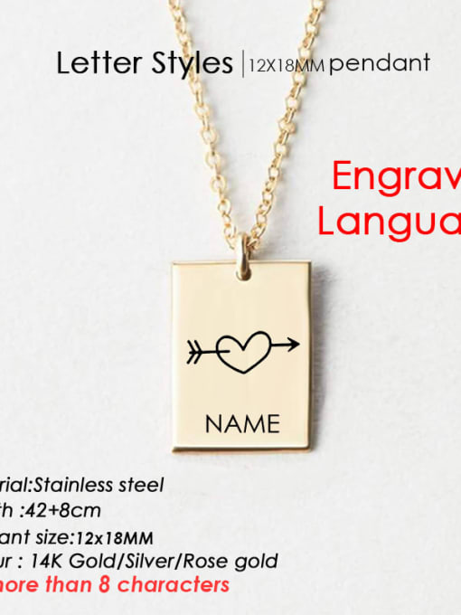 Steel color GX 111 Stainless steel  Minimalist engrave language geometry Pendant Necklace