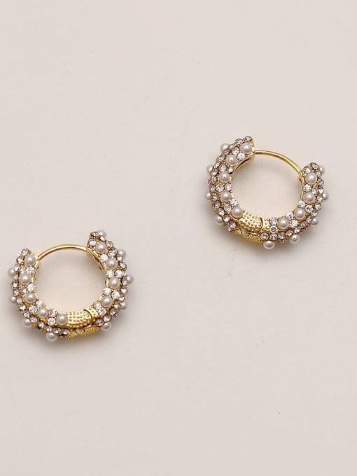 14k Gold+ white Brass Imitation Pearl Round Vintage Hoop Trend Korean Fashion Earring