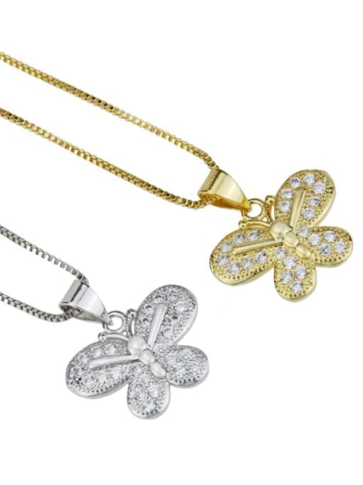 renchi Brass Cubic Zirconia Butterfly Cute Necklace 0