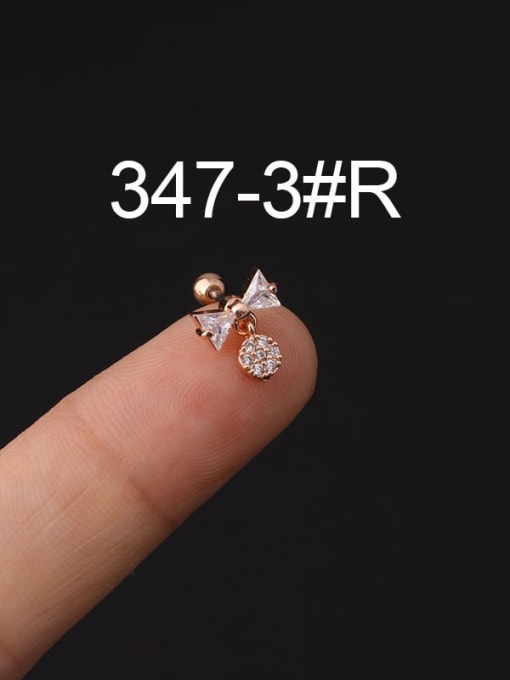 3 # Rose Gold Titanium Steel Cubic Zirconia Ball Hip Hop Stud Earring(Single Only One)