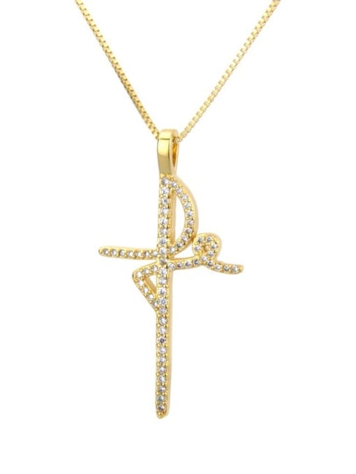 gold-plated Brass Cubic Zirconia Cross Minimalist Regligious Necklace
