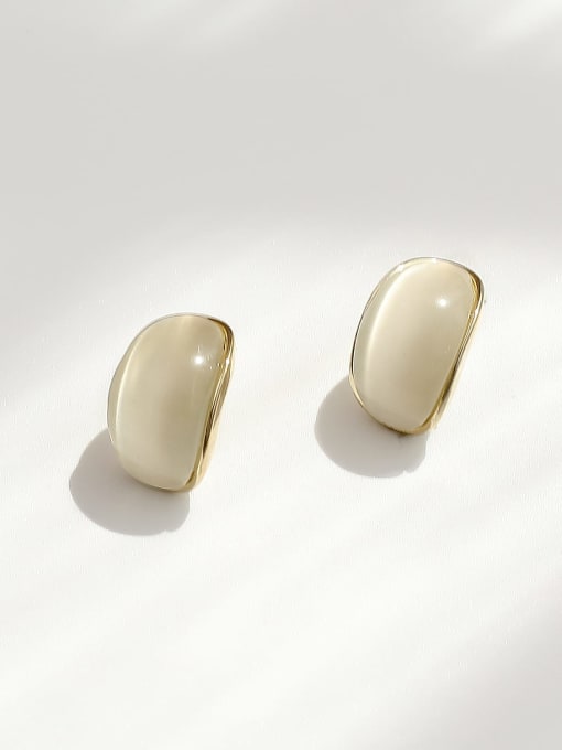 HYACINTH Brass Cats Eye Geometric Minimalist Stud Trend Korean Fashion Earring 3