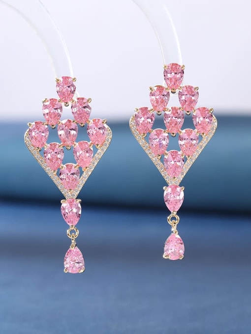Pink Brass Cubic Zirconia Multi Color Irregular Luxury Drop Earring