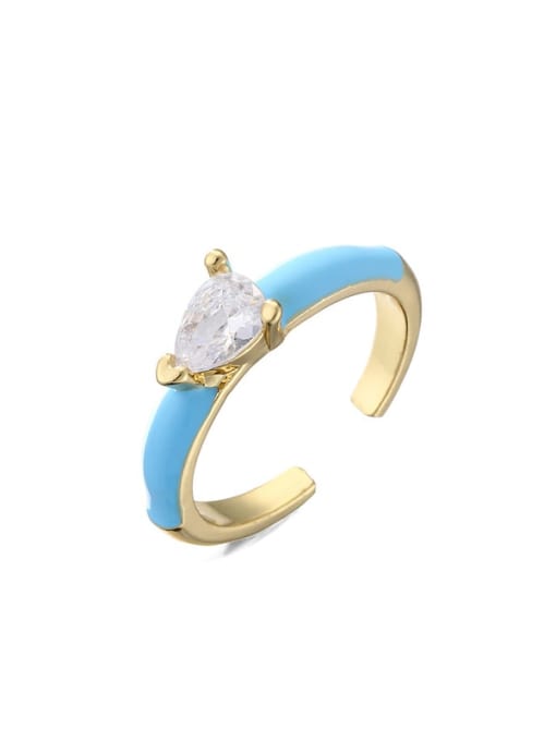 11305 Brass Enamel Cubic Zirconia Heart  Minimalist Band Ring