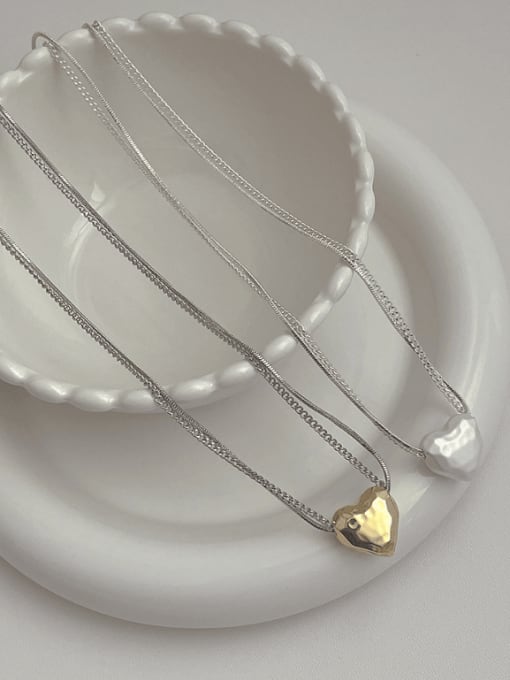 ZRUI Brass Heart Minimalist Multi Strand Necklace