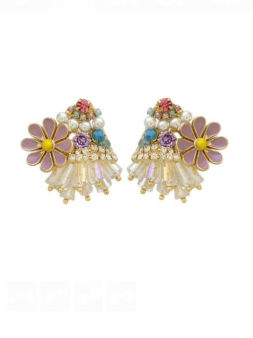 SUUTO Brass Imitation crystal Flower Luxury Earring 0