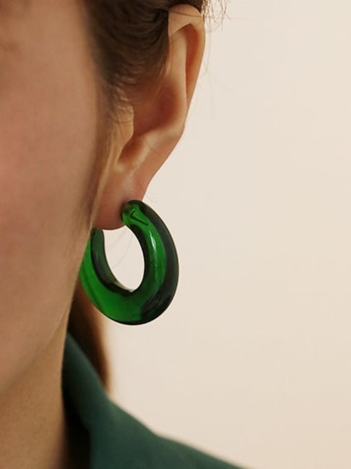 Emerald green single Brass Enamel Geometric Vintage Single Earring