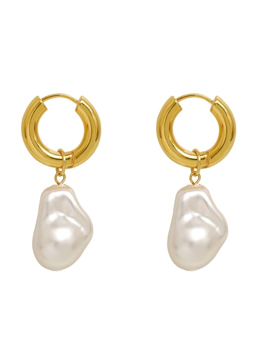 HYACINTH Brass Imitation Pearl Irregular Vintage Huggie Earring 0