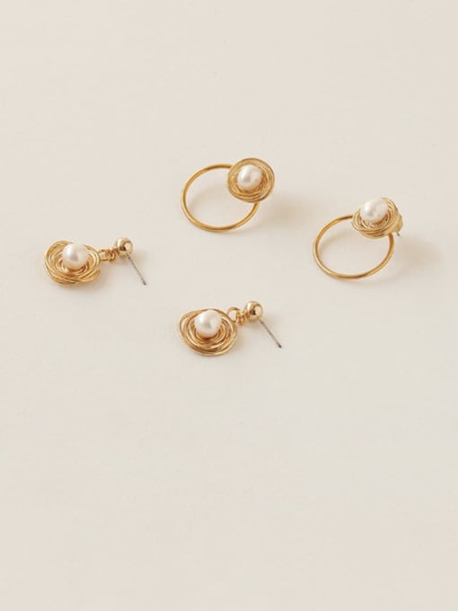 ACCA Brass Imitation Pearl Geometric Vintage Drop Earring 0