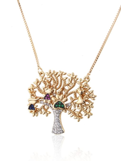 Gold plated color zirconium Brass Rhinestone Tree Dainty Necklace