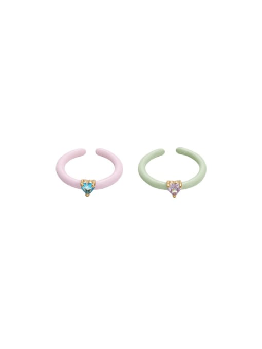 Five Color Brass Enamel Heart Minimalist Band Ring 0