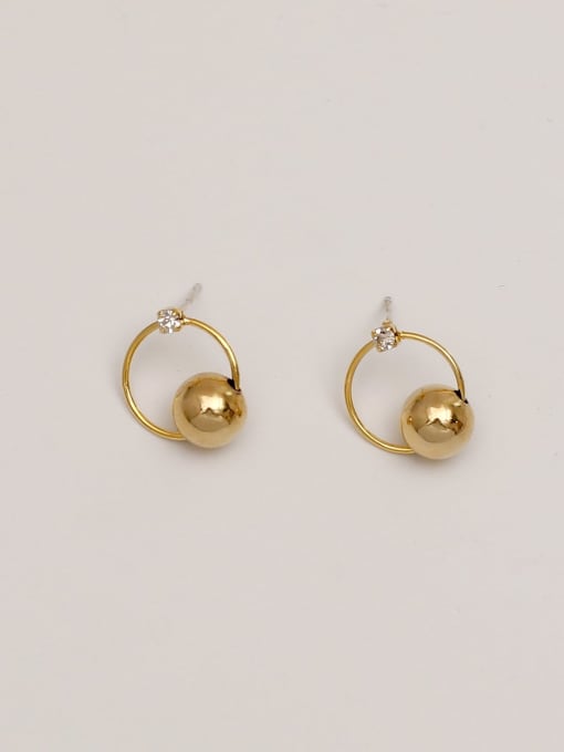 14K true gold copper bead Brass Imitation Pearl Geometric Minimalist Drop Trend Korean Fashion Earring
