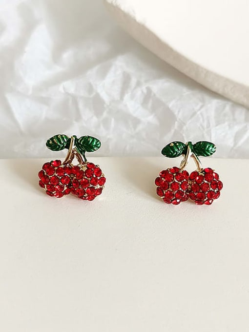 cherry Copper Rhinestone Friut Cherry Cute Stud Trend Korean Fashion Earring