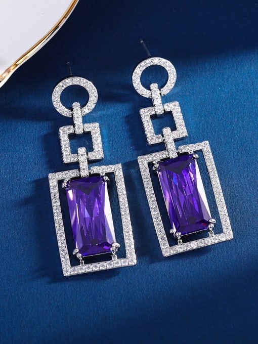 purple Brass Cubic Zirconia Geometric Luxury Drop Earring