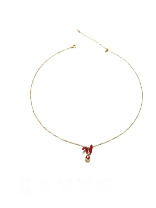 Drip Oil Rabbit Brass Cubic Zirconia Enamel Star Vintage Necklace