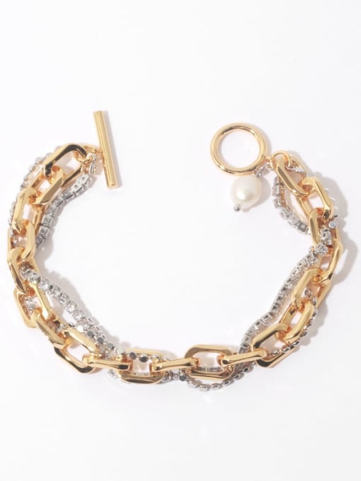 Gold and steel bracelet Brass Cubic Zirconia Geometric Chain Vintage Strand Bracelet
