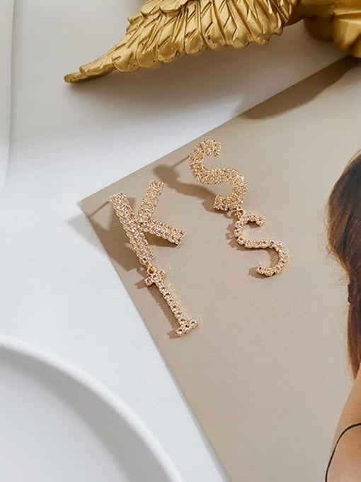HYACINTH Copper Rhinestone Letter Cute Drop Trend Korean Fashion Earring 1