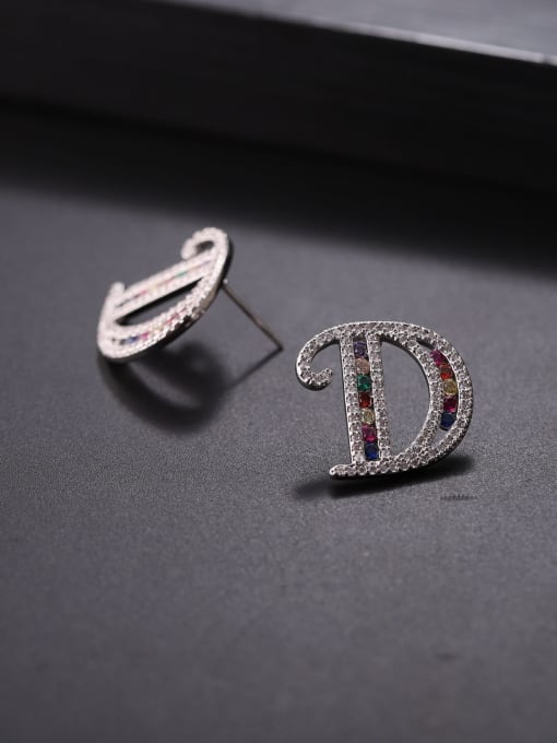 D Brass Cubic Zirconia Letter Minimalist Stud Earring
