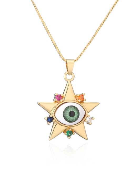 21023 Brass Rhinestone Enamel Evil Eye Vintage Five-pointed star Pendant Necklace