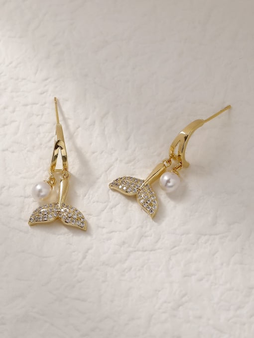 14k Gold Brass Cubic Zirconia Fish Trend Drop Trend Korean Fashion Earring