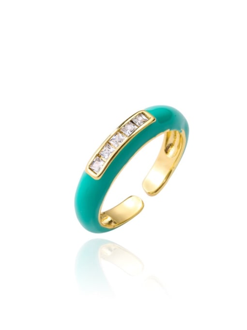 11514 Brass Enamel Rhinestone Round Minimalist Band Ring