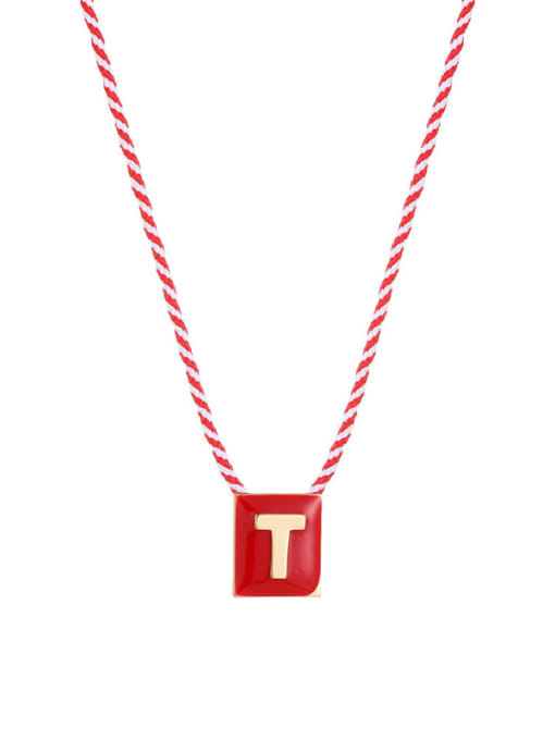 Letter T Brass Enamel Message Cute Necklace