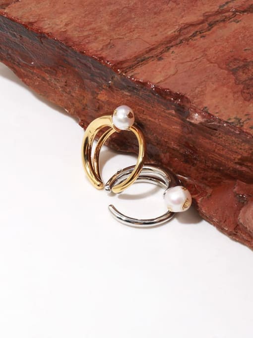 TINGS Brass Imitation Pearl Geometric Vintage Band Ring