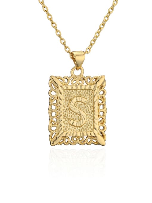 S Brass Letter Vintage Holllow Geometric Pendant Necklace