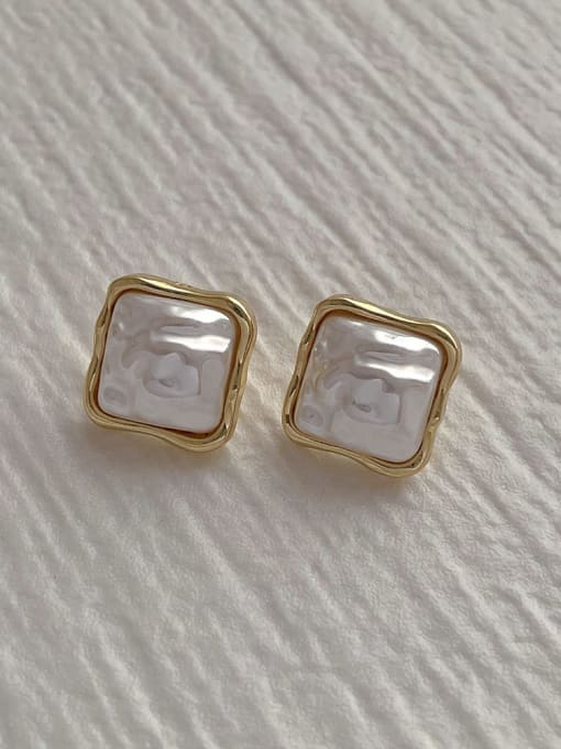 M99 square Brass Imitation Pearl Geometric Minimalist Stud Earring